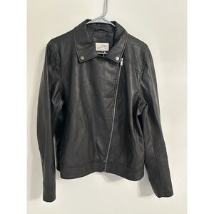 NWT Universal Thread Womens XXL Zipper Faux Leather Jacket, Black